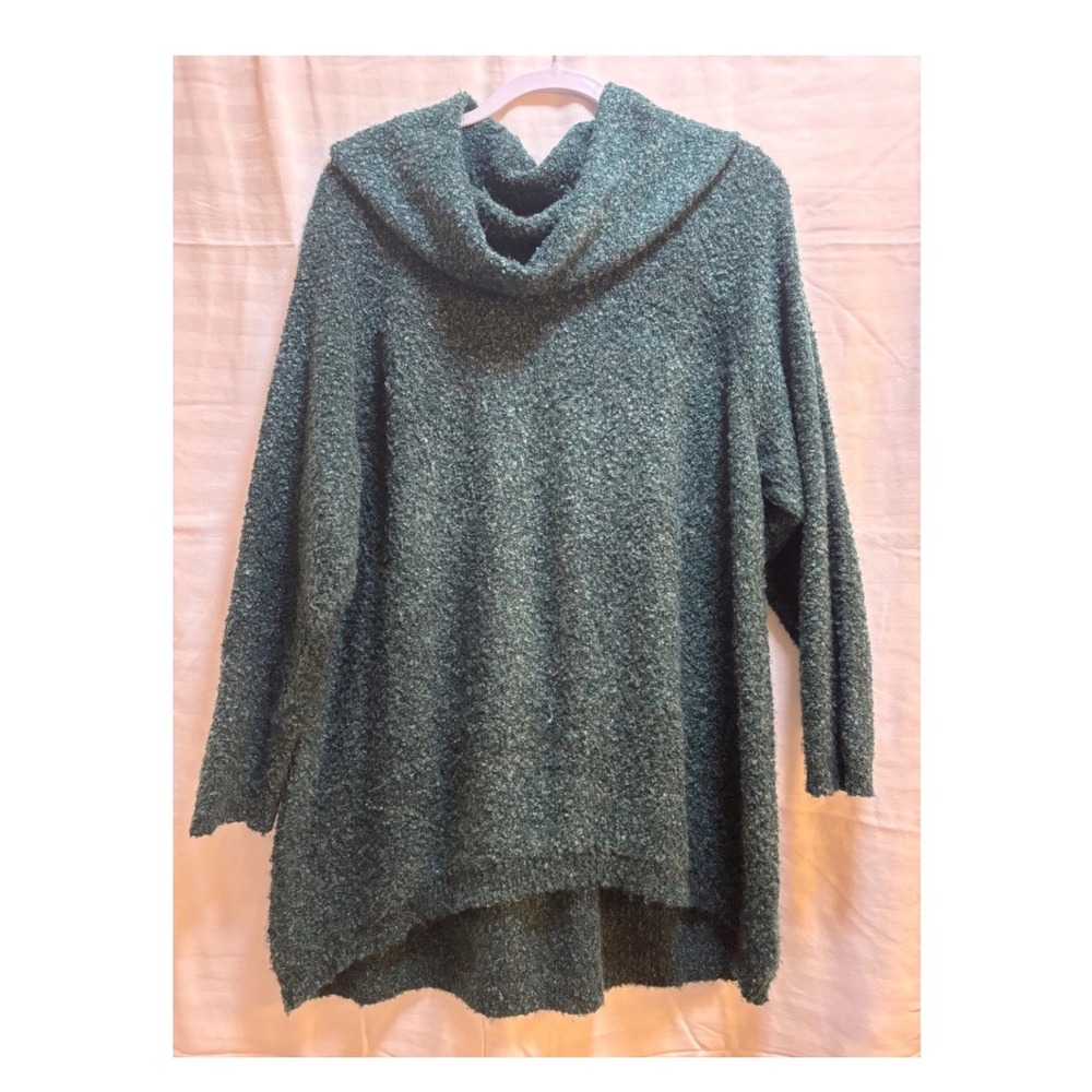 Denim & Co W XL Forest Green Cowl Neck Boucle Knit High Low Sweater tunic